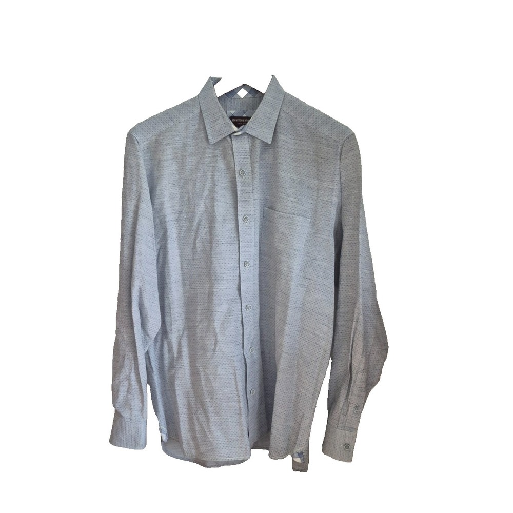 Johnston & Murphy Shirt Mens L Gray Linen Cotton Blend Flip Cuff Long Sleeve